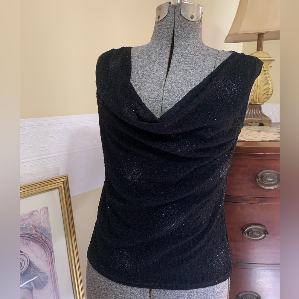 Vintage Sleeveless Cowl Neck Glitter Burst Blouse Size Medium Made In USA